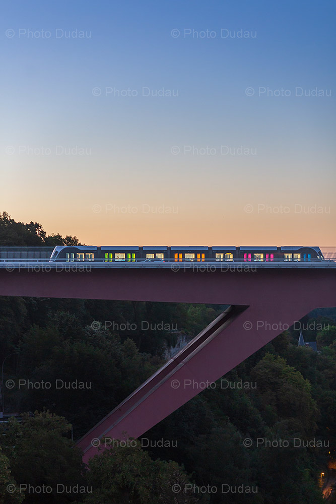 Tram on Red Bridge Luxembourg