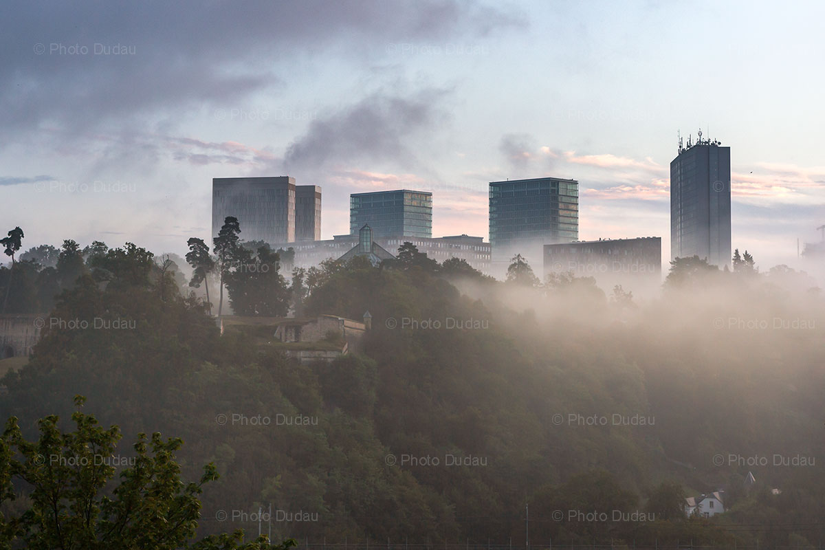Fog over Kirchberg in Luxembourg city