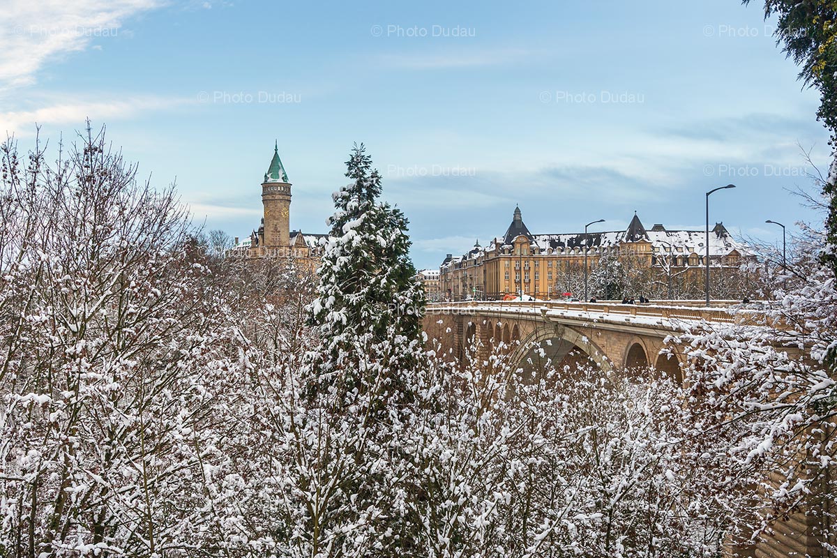 Luxembourg landmarks in winter under snow Stock Images Luxembourg