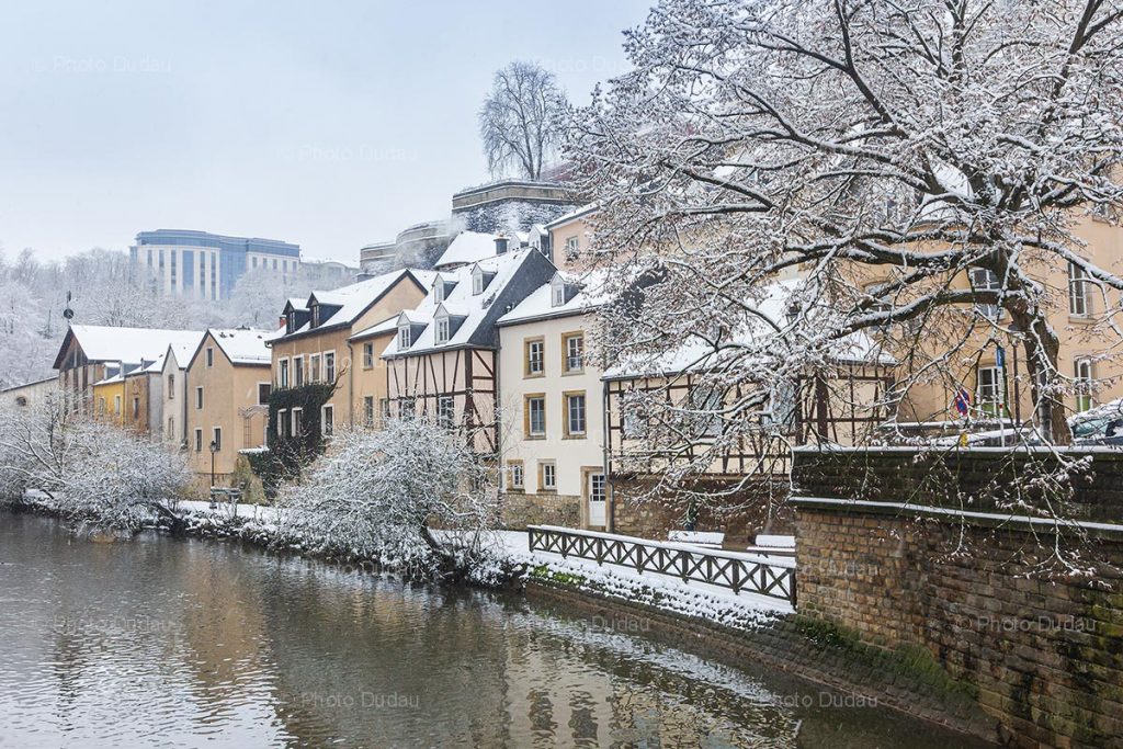 Luxembourg city Grund under snow Stock Images Luxembourg