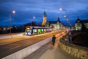 Spuerkeess Tower in Luxembourg at night