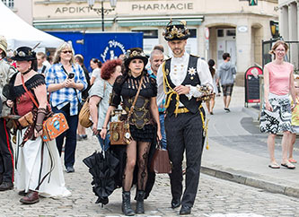 People dressed in costumes at SteamPunk convention