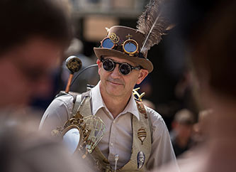 man dressed in steam punk costume