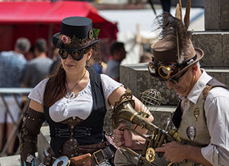 people dressed in costumes at SteamPunk convention