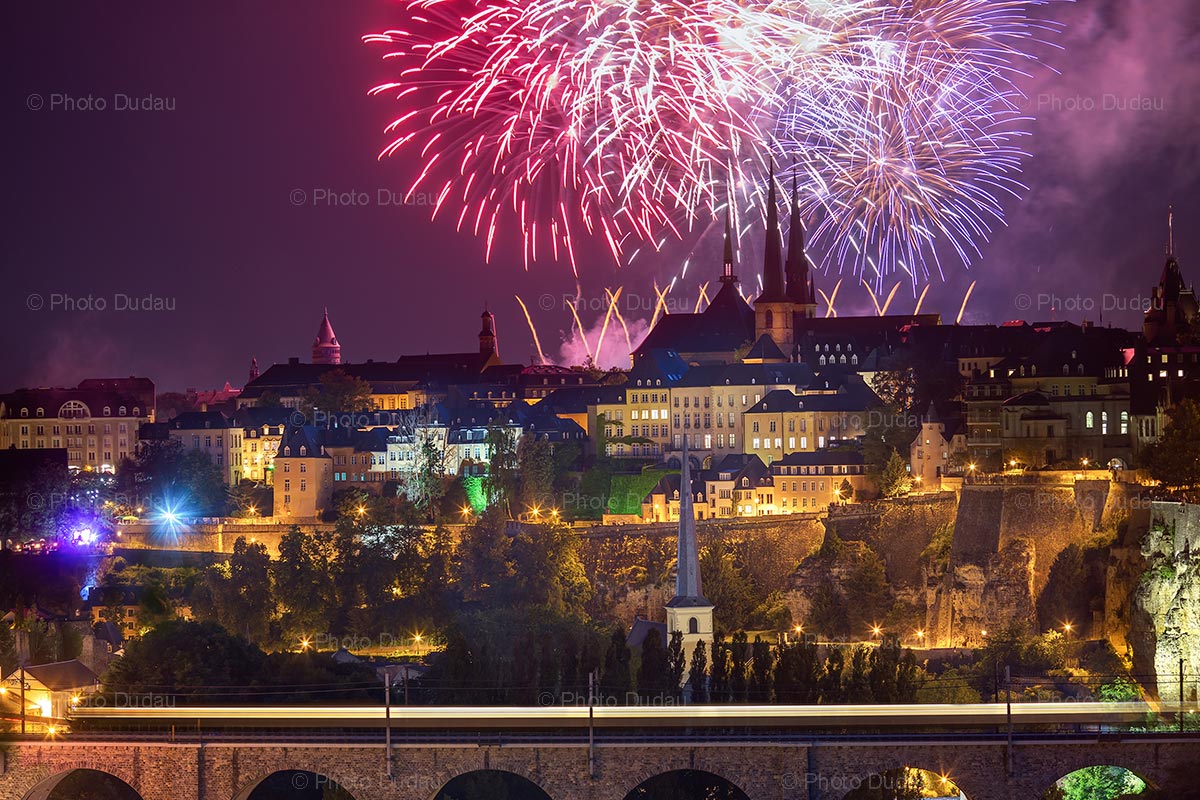Luxembourg National Day fireworks Stock Images Luxembourg
