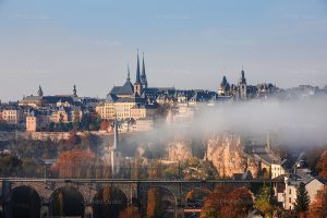 Luxembourg autumn skyline over old town